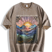 Heavy - with Front & Back Geometric Soft Breathable vintage washed oversized T-shirt in Brown