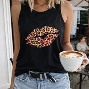 Leopard Lips Women's Color Cotton Tank Top in Black