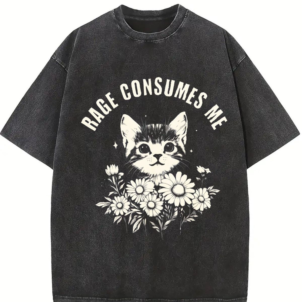 Rage Consumes Me Cute Cat Meme Favorite vintage washed oversized T-shirt in Black