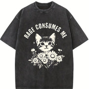 Rage Consumes Me Cute Cat Meme Favorite vintage washed oversized T-shirt in Black