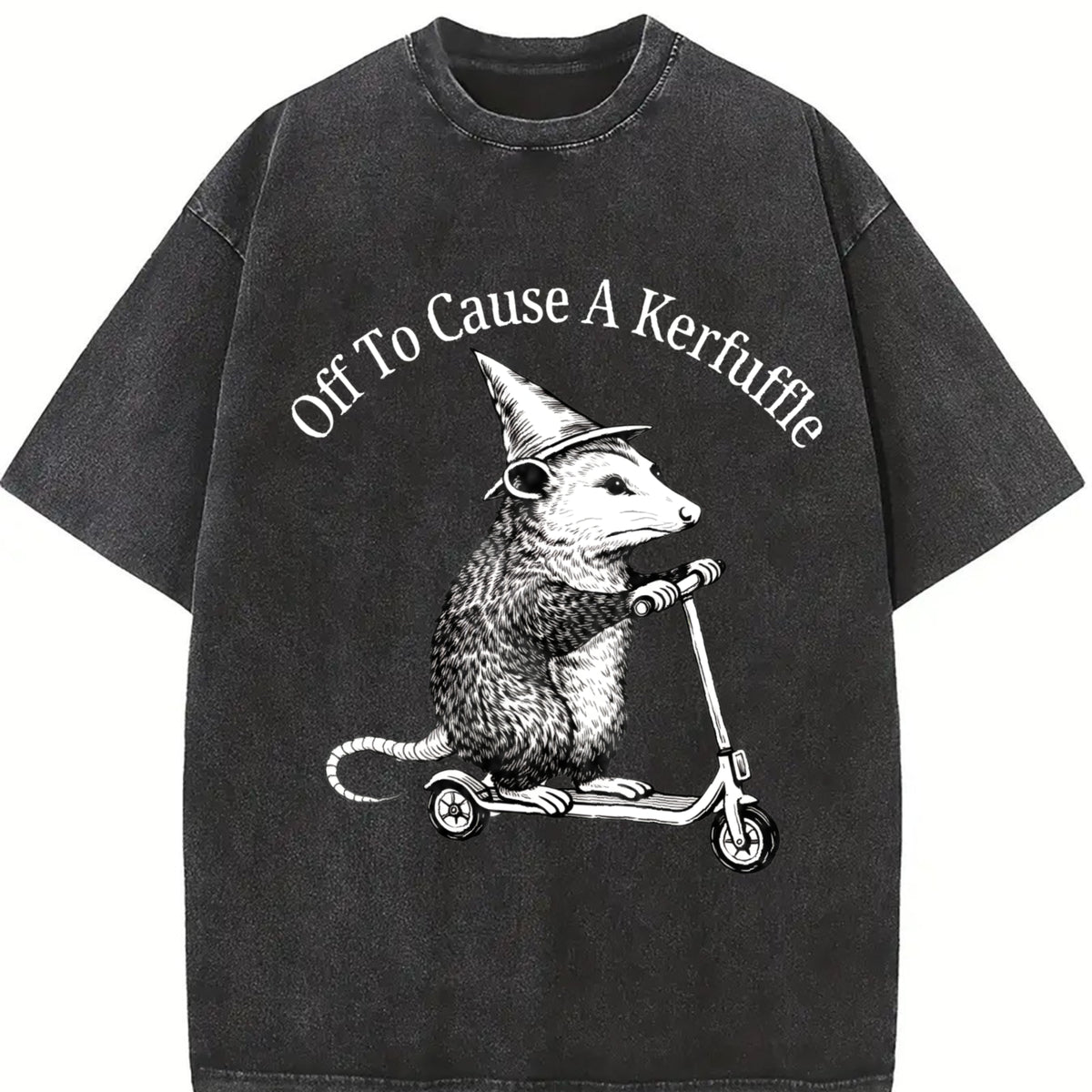 Off To Cause A Kerfuffle Opossum Scooter Mental Health vintage washed oversized T-shirt in Black