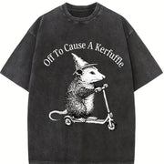 Off To Cause A Kerfuffle Opossum Scooter Mental Health vintage washed oversized T-shirt in Black