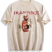 Iron Mike Old School Rock Band Retro Boxing Style Custom vintage washed oversized T-shirt in Beige