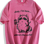 Cute Raccoon Work Coffee Vintage Washed T-Shirt in Red