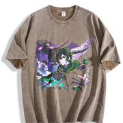 Anime X Dragon Halftone Vintage Washed T-Shirt in Brown