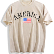 America Embroidered Vintage Washed T-Shirt in Beige