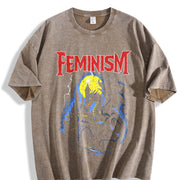 Feminism Dragon Fantasy Vintage Washed T-Shirt in Brown