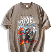 Loud Win 90s Retro Gothic Feminist Warrior Dark Fantasy Vintage Washed T-Shirt in Brown
