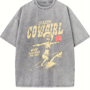 Retro Seaside Cowgirl Vintage Washed T-Shirt in Gray