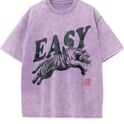 Retro Easy Tiger 90s Vintage Washed T-Shirt in Purple