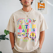 Autism Awareness 2-side Vintage Washed T-Shirt in Beige