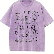 ® Cowboy Cats Retro Y2k Western Cats Vintage Washed T-Shirt in Purple