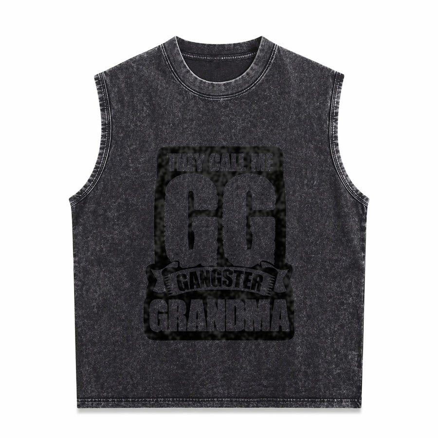 They Call Me GG Gangster Grandma Vintage Washed Tank Top in Black