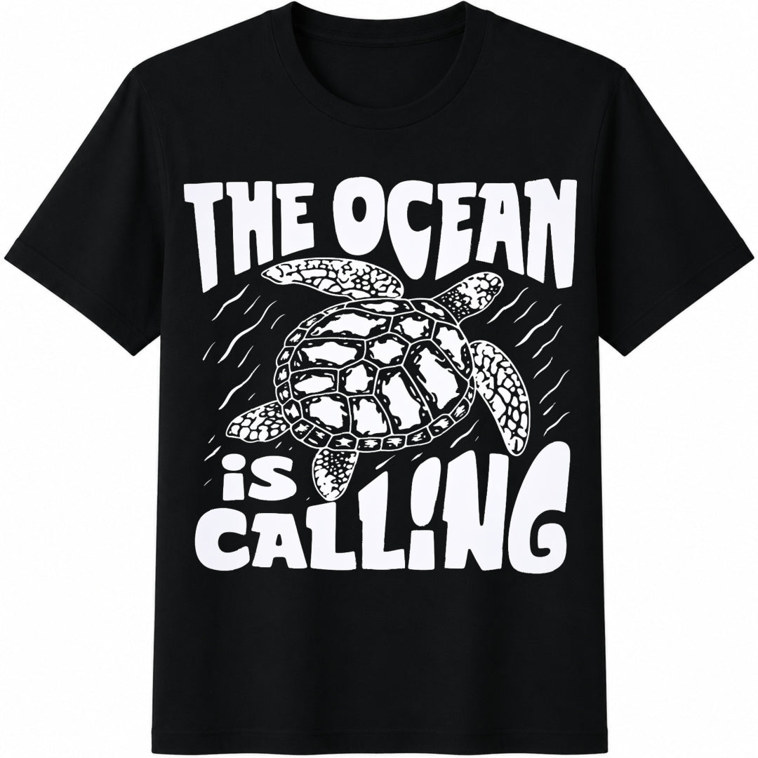 The Ocean Is Calling Turtle Cotton T-Shirt in Black
