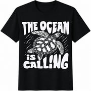 The Ocean Is Calling Turtle Cotton T-Shirt in Black