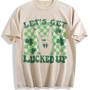 Let's Get Lucked Up Vintage Washed T-Shirt in Beige