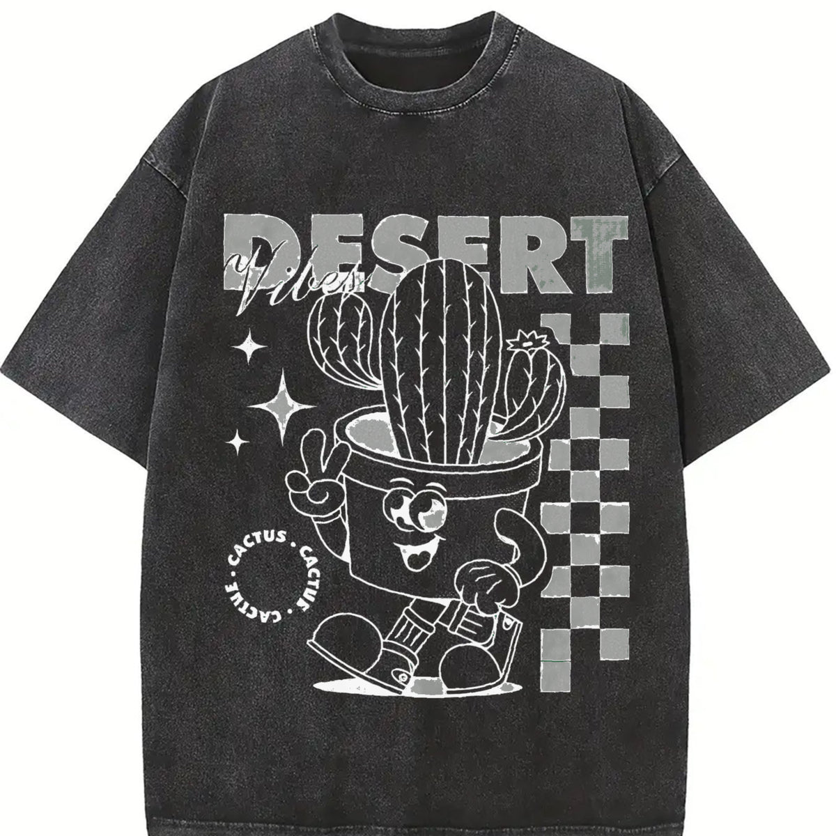 Retro Mascot Desert 90s Vintage Washed T-Shirt in Black