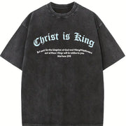 Sleeveless Tank Christ Is King Letter Distressed Vest Vintage Washed T-Shirt in Black