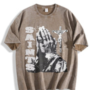 Saints Praying Hands Tank Vintage Washed T-Shirt in Brown