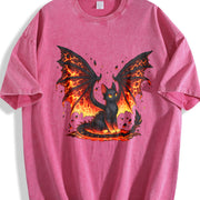 Black Cat & Wing Blouse Vintage Washed T-Shirt in Red