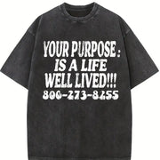 Your Purpose Mental Health Awareness Slogan White Vintage Washed T-Shirt in Black