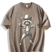 Cowboy Raccoon Retro Raccoon Vintage Washed T-Shirt in Brown