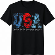 USA Patriotic Land of the Free Because of the Brave Cotton T-Shirt in Black