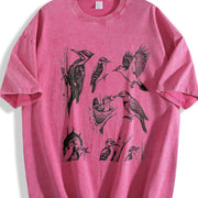 Woodpecker Bird 90s Tattoo Vintage Washed T-Shirt in Red