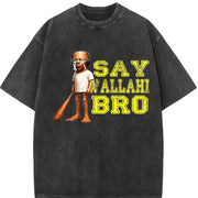 Premium Tung Speed Brainrot Say Wallahi Bro Meme Vintage Washed T-Shirt in Black