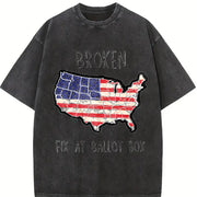 Political USA Broken Fix at Ballot Box Vintage Washed T-Shirt in Black