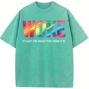 Woke Is Not An insult Social Justice Human Rights vintage washed oversized T-shirt in Blue