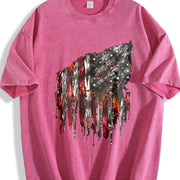 Distressed American Flag Vintage Washed T-Shirt in Red