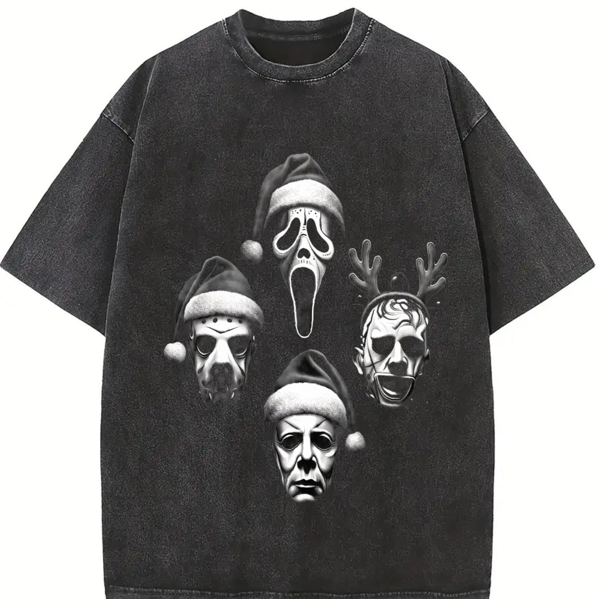 Horror Movie Christmas Vintage Washed T-Shirt in Black