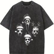 Horror Movie Christmas Vintage Washed T-Shirt in Black