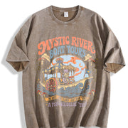 Mystic River Boat Tours Psychedelic Vintage Washed T-Shirt in Brown
