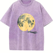 Retro Moon and Lonely Man Vintage Washed T-Shirt in Purple