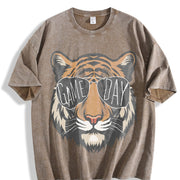 Tigers with Game Day Glasses Game Day Mascot Vintage Washed T-Shirt in Brown