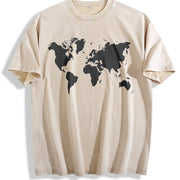 World Map Vintage Washed T-Shirt in Beige