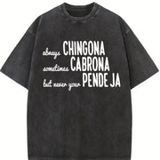 Mexican Spanish Chingona Vintage Washed T-Shirt in Black