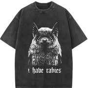 I Have Rabies Bat Grunge Y2k Unhinged Meme vintage washed oversized T-shirt in Black