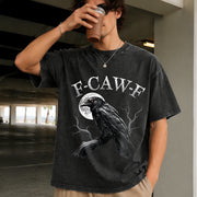 Black Crow F-caw-f Black Bird Moon Gothic Adult Humor Vintage Washed T-Shirt in Black
