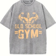Old School Gym Muscle Hunk Biceps Display Vintage Washed T-Shirt in Gray