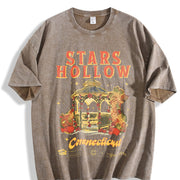 Retro Stars Hollow Vintage Washed T-Shirt in Brown