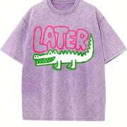 Later Gator Retro Crocodile Vintage Washed T-Shirt in Purple