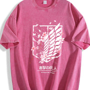 Attack On Titan Anime Wings Of Freedom AOT - Eren Soft vintage washed oversized T-shirt in Red