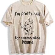Retro Sarcastic Rabbit 90s Vintage Washed T-Shirt in Beige