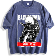 Hanma Baki Anime for Anime Fans and Lovers vintage washed oversized T-shirt in Blue