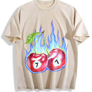 7 Ball Cherry on Fire Vintage Washed T-Shirt in Beige
