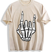 Punk Rock Skeleton Cool Rocker Halloween Boys vintage washed oversized T-shirt in Beige