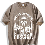 Retro Only You Can Prevent Fascism Raccoon Vintage Washed T-Shirt in Brown